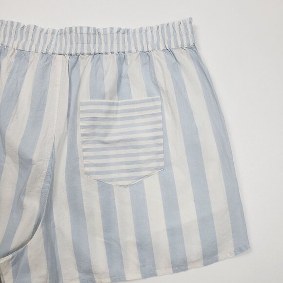 Madewell Cotton Poplin Pull-On Shorts Women's Sz Large Weathered Sky Blue Stripe - Picture 14 of 16